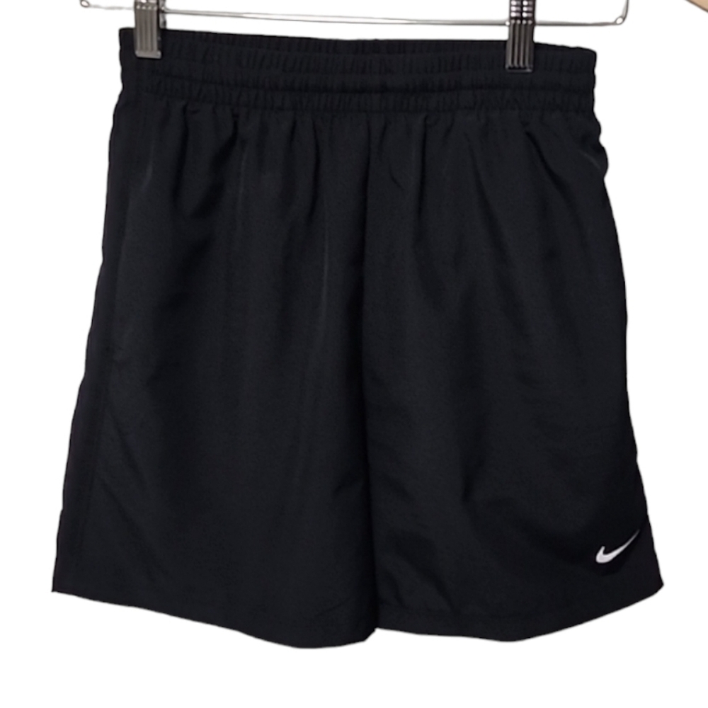 NIKE DRI-FIT Black Shorts Boys M 10 12 White Swoosh Running Track Sports Hybrid - Picture 3 of 11